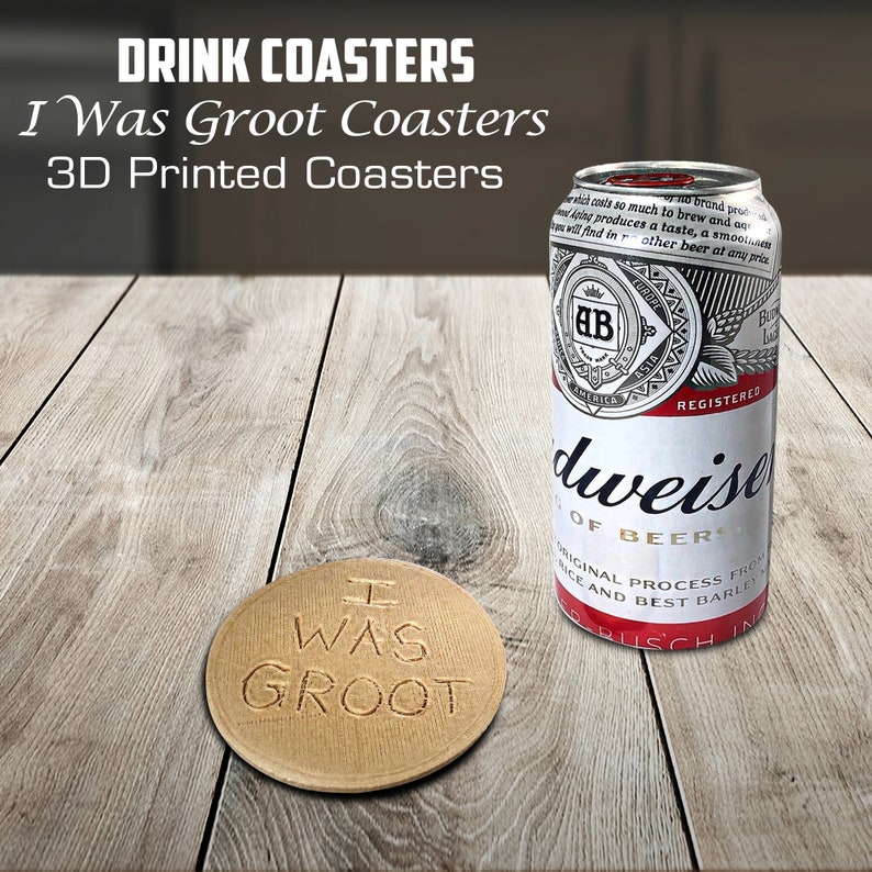 I Was Groot Coasters Set of 4 Drink Coasters 3D Printed Coasters Wood Filament Coasters Table Coasters Housewarming Gift image 1