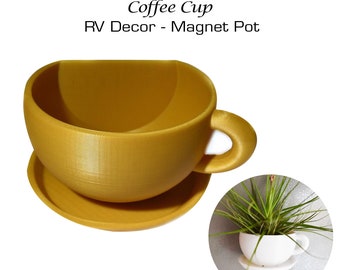 Magnetic Pot Coffee Cup Planter, Magnetic Planter, Fridge Magnet Planter, RV Décor & Accessories for Inside, Office Décor, Coffee Lover Gift