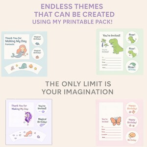 Paquete imprimible de fiesta de cumpleaños de unicornio: incluye invitaciones, adornos, envoltorios y más, totalmente editable para cualquier tema que desees con Canva