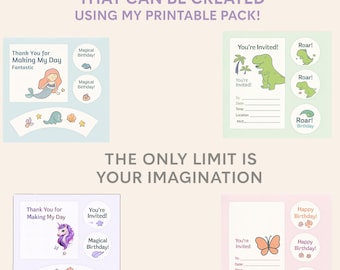 Unicorn Birthday Party Printable Pack– Includes Invitations, Toppers, Wrappers, & More, Fully editable to any theme you wish with Canva