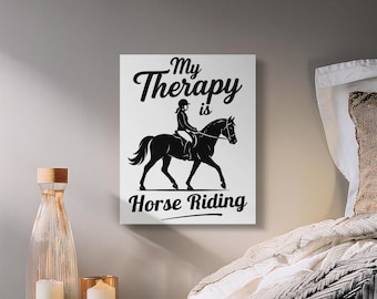 Digitaal paardrijden, therapiekunst afdrukbaar, ruitercadeau, zwart paard ontwerp, decor paardrijden, cadeau voor ruiter, andere maten