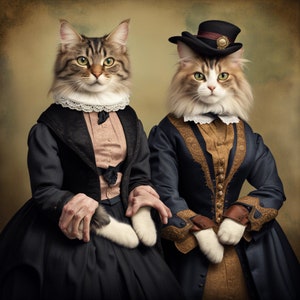 Victorian Elegance: Digital Downloads of Adorable Cats and Dogs in Victorian Clothing