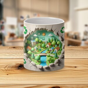 Eco Friendly Earth Day Mug, Recycling Themed Coffee Cup, Celebrate Sustainability, Ideal Gift for Environmental Enthusiasts, Unique Design