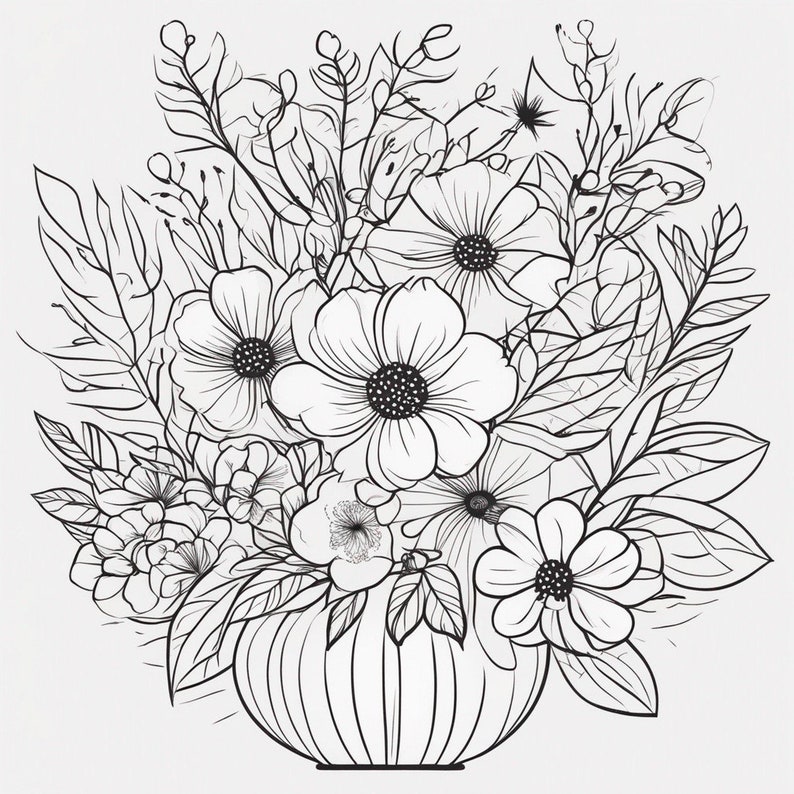 Flower Bouquet Colouring Page ONE DESIGN ONLY - Etsy