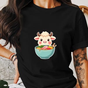 Cute Cow Ramen Digital Download, Kawaii Animal Art, Adorable Cow with Noodles, Instant Download, Printable Art for Kids Room