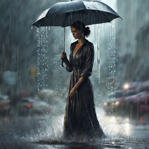 Rainy Day Woman Canvas Art, Urban Rain Wall Print, Modern Home Decor, Atmospheric Room Artwork