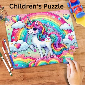 Cute Unicorn throw pillow, Arctic blanket or kids puzzle  Fantasy Unicorn Artwork,