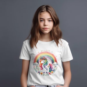 Magical Unicorn Believe T-Shirt, Colorful Rainbow Unicorn Shirt, Whimsical Unicorn Tee, Inspirational Unicorn Graphic Top