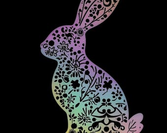 Easter Bunny Lace Design, Digital Download, Spring Decor Print, Easter 2025, Flower Pattern Rabbit, Modern Easter Trend, Printable Art