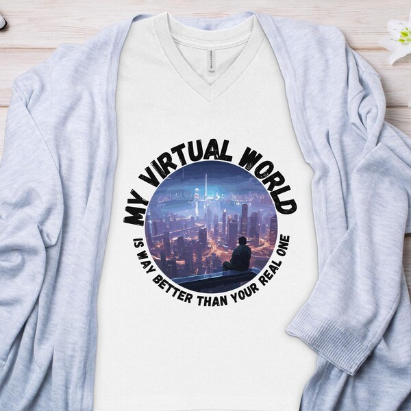 virtual world t shirt video game geekery tshirt for men women youth teen players of online virtual computer games