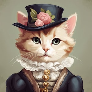 Victorian Elegance: Digital Downloads of Adorable Cats and Dogs in Victorian Clothing
