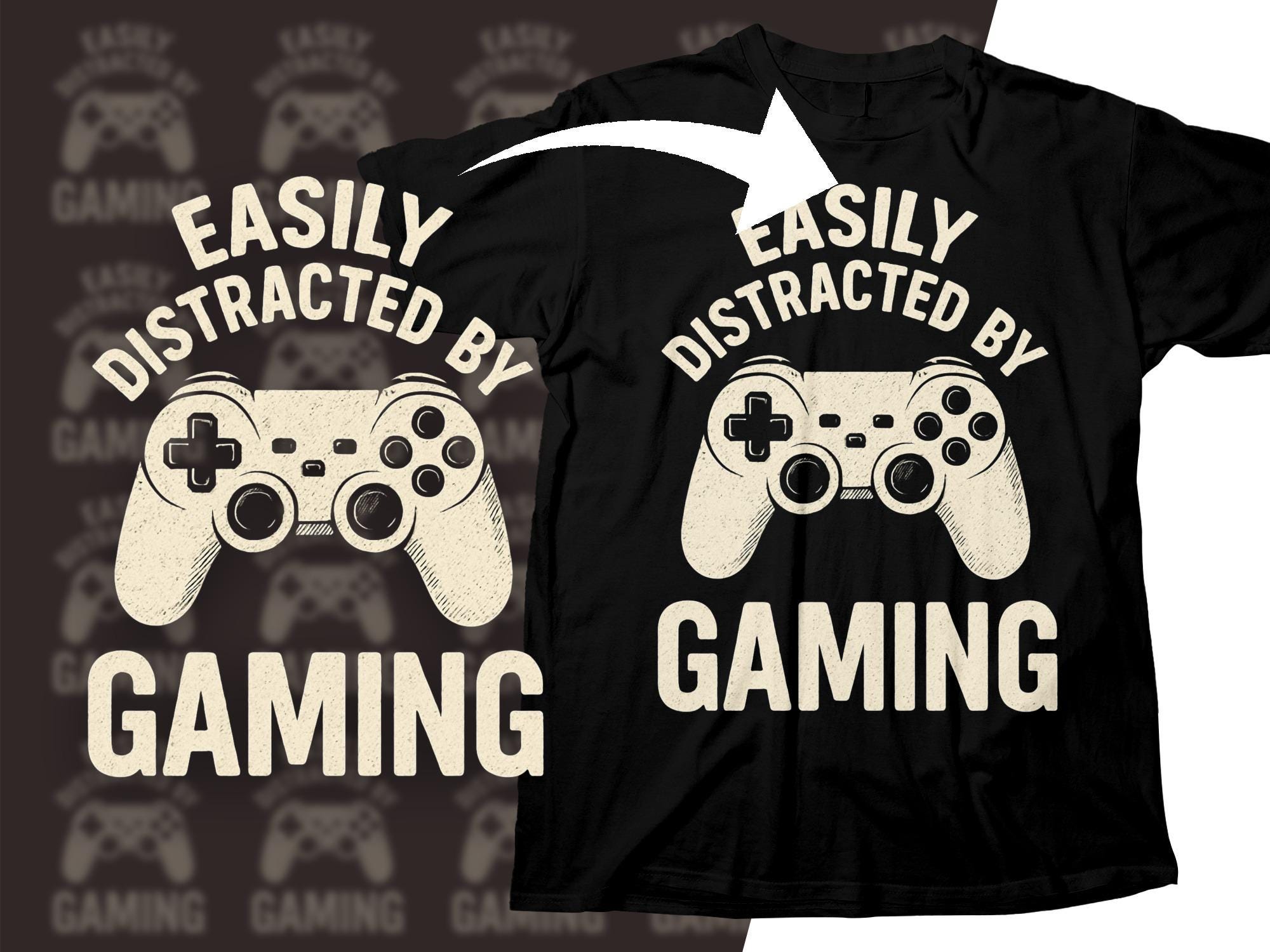 Easily Distracted By Gaming Digital, Gamer Gift, Funny Controller Clipart, Video Game Print, Gaming Zone Decor, Teen Room Art, Instant