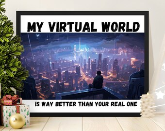 virtual world wall art, video game wall art, video game poster, digital world poster, digital wallpaper, gaming gift