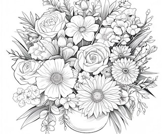 55 Flower Bouquet Colouring Pages Extra free pages included