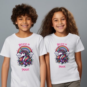 Believe in Magic Unicorn Rainbow T-Shirt, Colorful Unicorn Graphic Tee, Fantasy Unicorn Gift, Cute Magical Unicorn Shirt