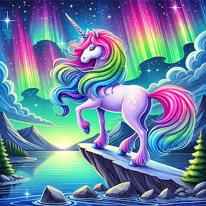 Magical Unicorn Digital Art - Printable Fantasy Scene - Instant Download