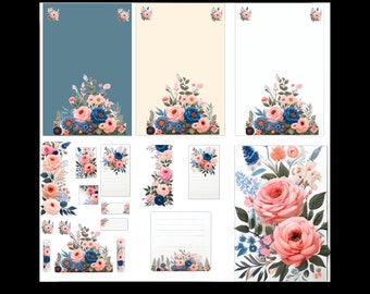 Elegant Floral Stationery Set - Digital Download, Letterhead, Notepads sheets, Business Cards, Bookmark, Gift Tags, printable's,