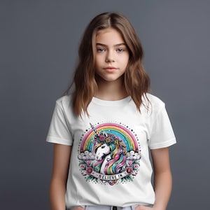 Believe in Unicorn T-Shirt, Fantasy Rainbow Unicorn Tee, Cute Unicorn Graphic Shirt, Magic Unicorn Print Tee, Dreamy Unicorn Art