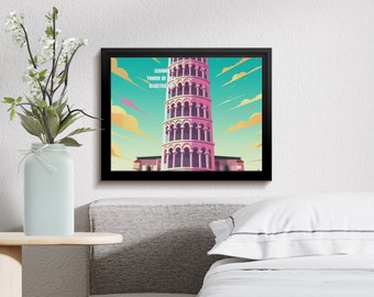 Leaning Tower of Pisa illustration wall art, Digital Download, print at home, different sizes, Home Decor