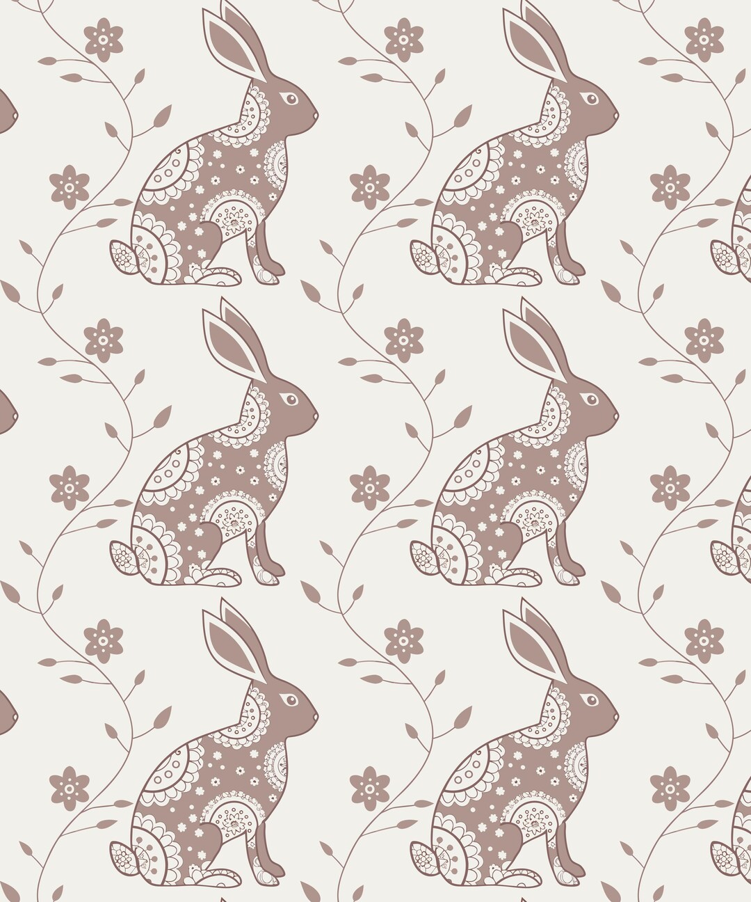 Floral Bunny Seamless Pattern, Cute Rabbit Digital Download, Kids Room ...
