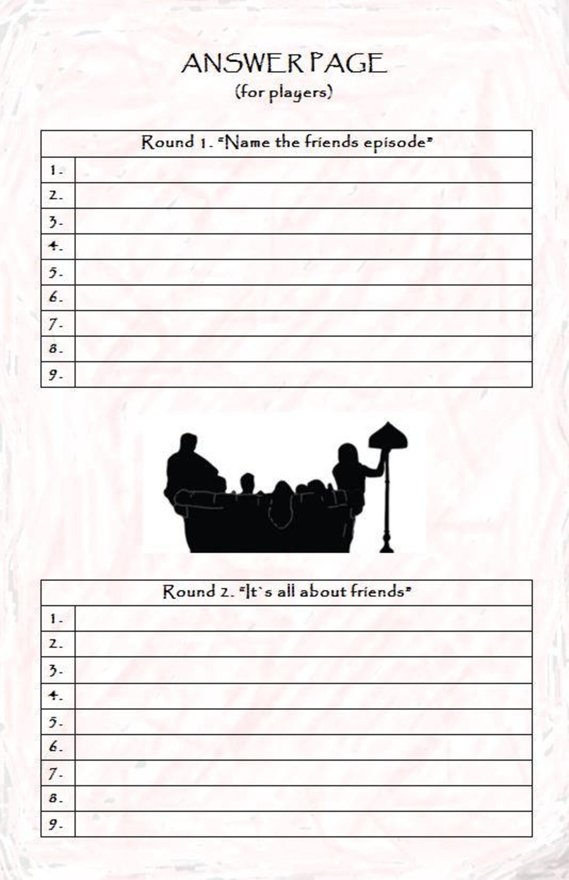 Printable Friends TV show quiz question/answer game Etsy