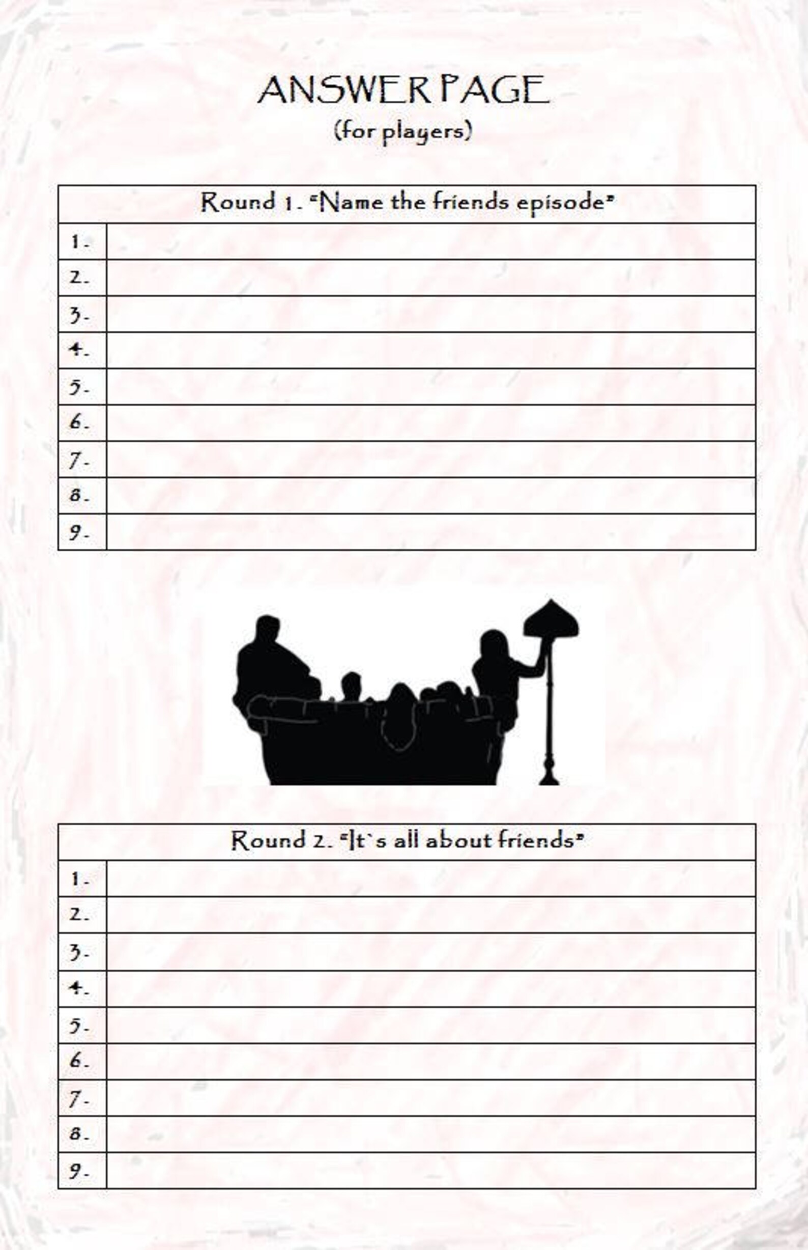 Printable Friends TV show quiz question/answer game  Etsy