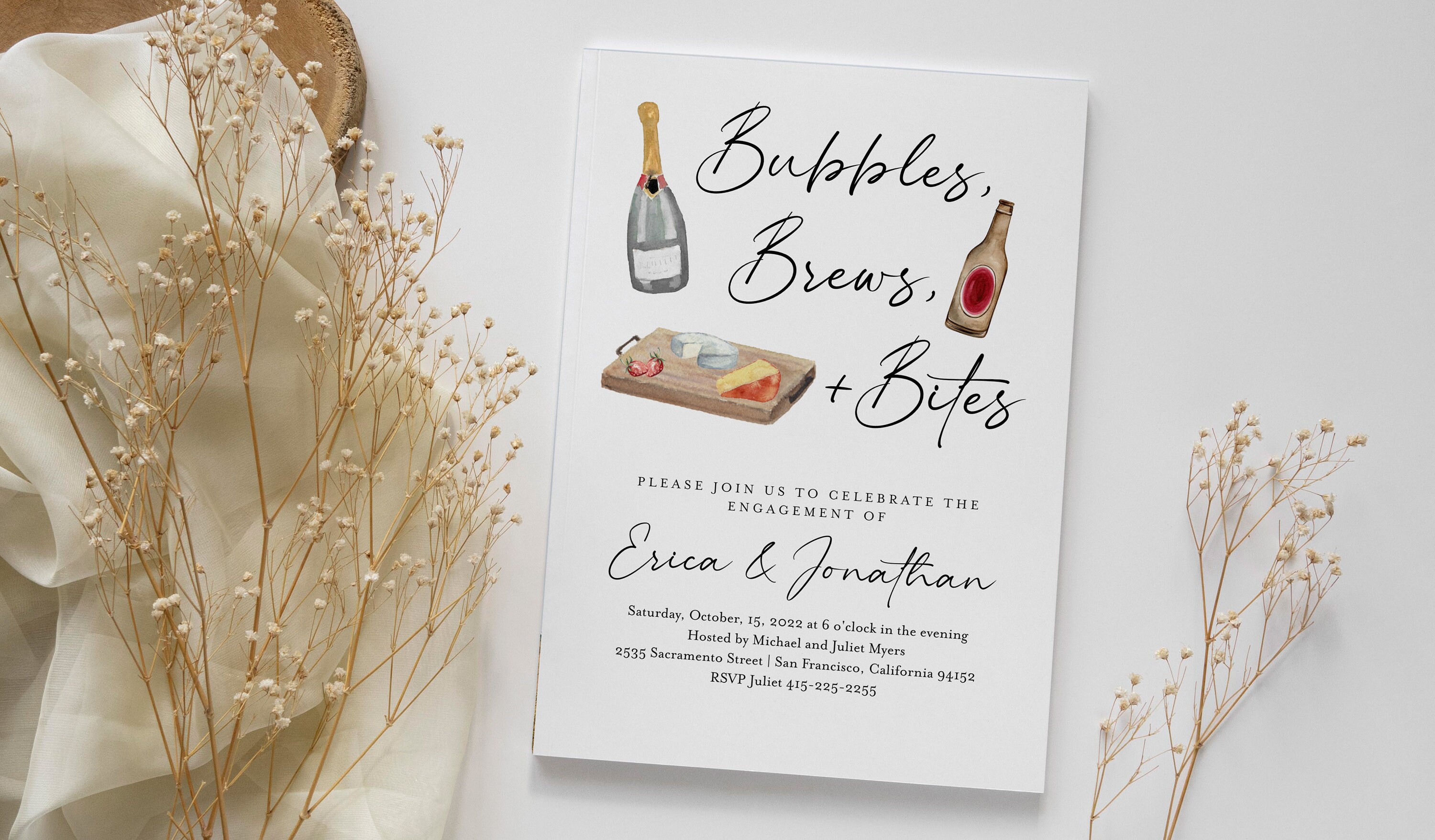 Bubbles Brews and Bites Couples Shower Invitation Cocktail Etsy