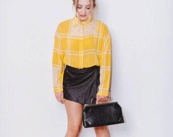 Vintage 1990's Yellow and White Checkered Blouse Size 10