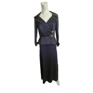 Vtg Women's 4 Cachet Cocktail Evening Dress Navy Blue USA Made Rhinestone Accent