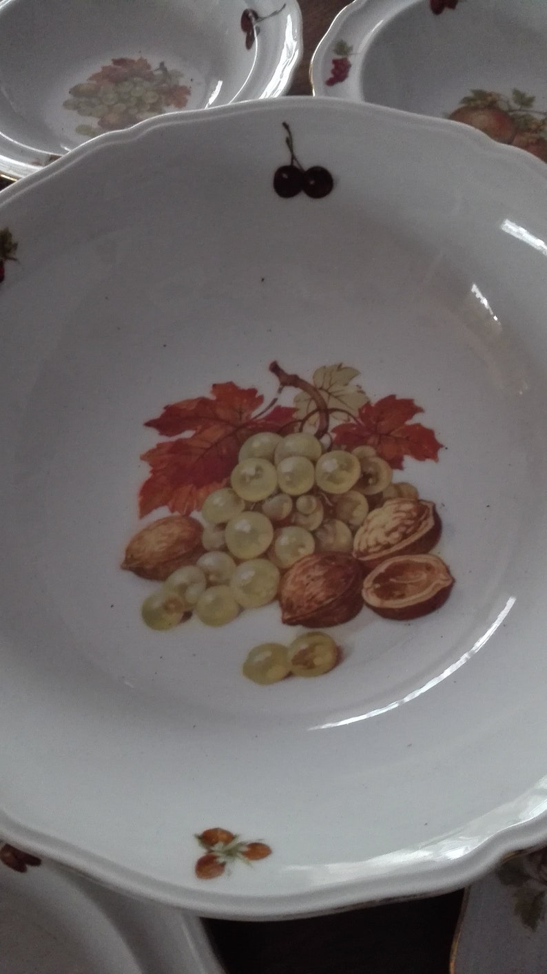 Fruit Bowl wit 6 little bowls Punch bowl Large Bowl with 6 desert bowls Autumn Winter Fruit England 123 Foreign HQ Beautiful bowl desert set