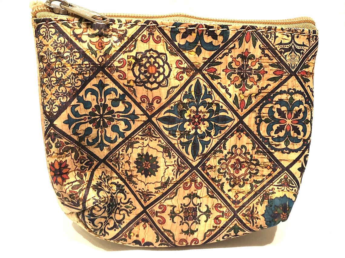 Natural cork with pattern zipper purse coin card purse cork Etsy