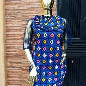 African blue short dress,Party dress,print Ankara dress, African clothing for women, African dress, women clothing, African print dress