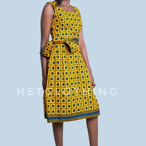 Ada African midi dress with sash, Ankara dress, African dress, women clothing, Ankara midi dress,African short dress, African print dress,