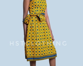 Ada African midi dress with sash, Ankara dress, African dress, women clothing, Ankara midi dress,African short dress, African print dress,