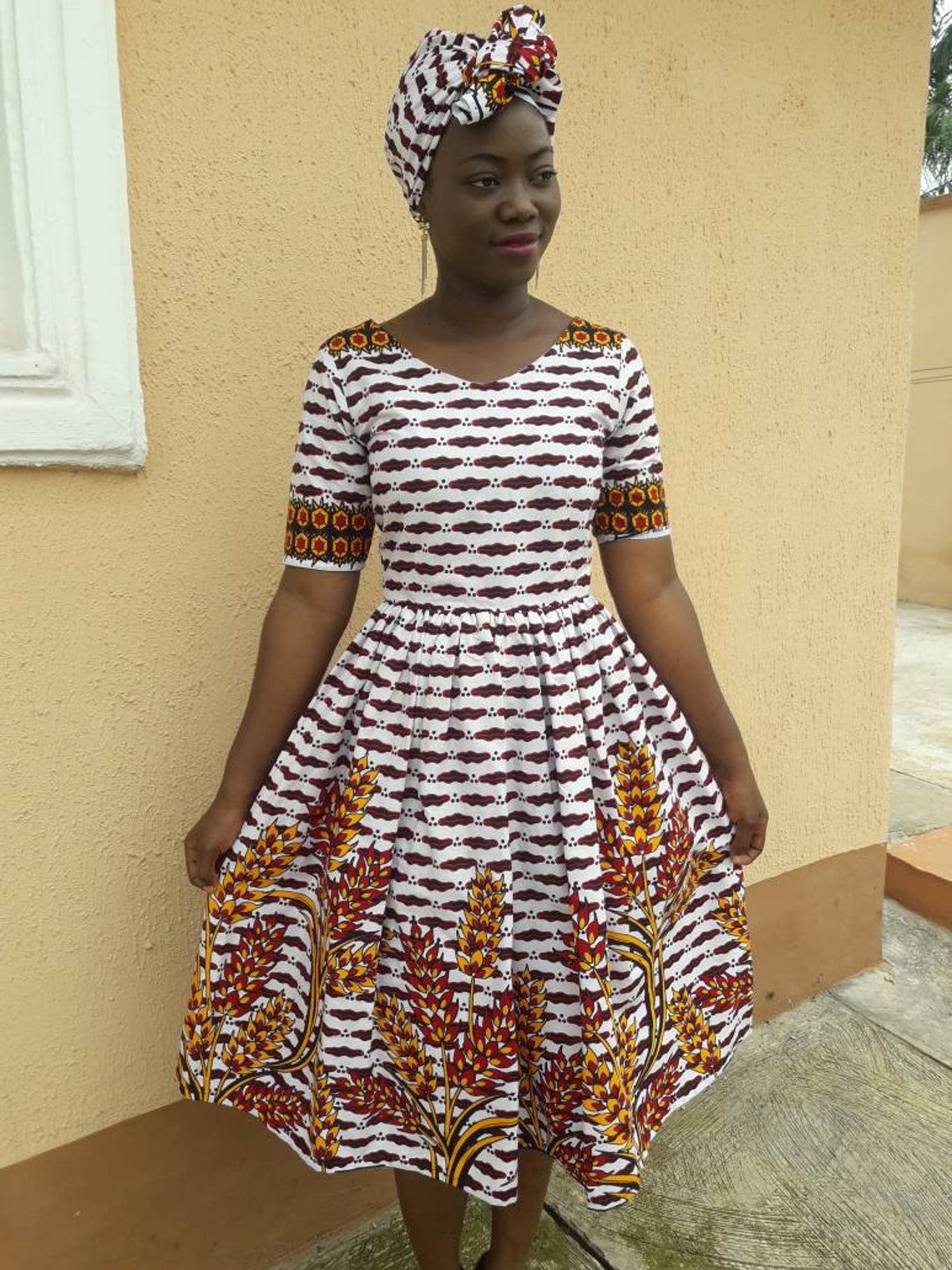 Nkem African Print Dressankara Midi Dressafrican Midi Dress Etsy 