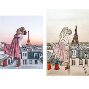 Ilustración personalizada de pareja o casa de la foto