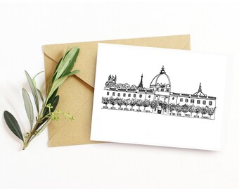 Carte postale Grand Hôtel Dieu, Lyon carte illustrée, dessin à la main, aquarelle lyon, carte postale lyon