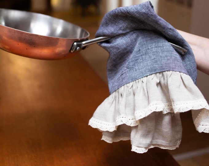 Linen tea towel. Washed linen kitchen towel. Guest, hand towel. Natural dish towel.