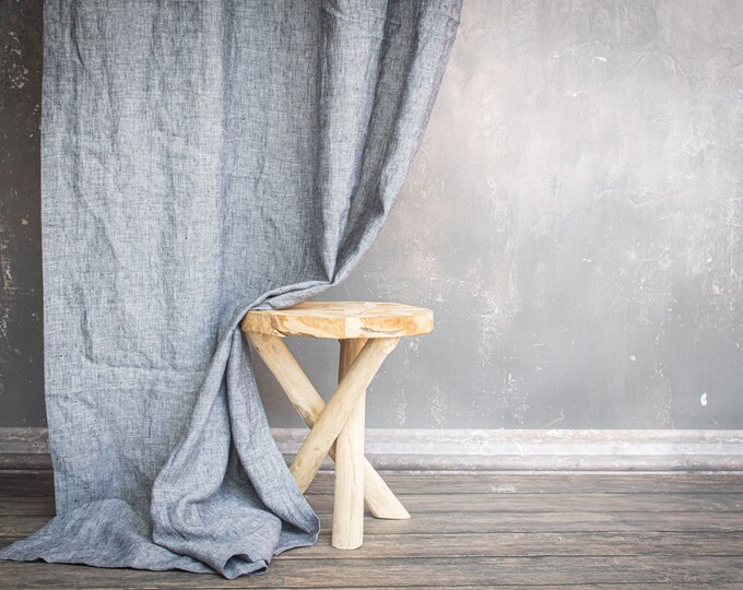 Dark gray linen curtains washed, Charcoal medium weight linen curtain panel, Smoke gray linen curtain drop