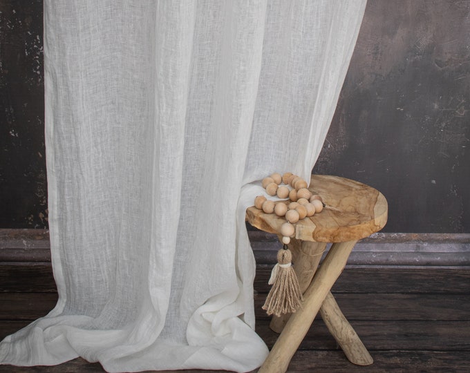 Off white muslin linen curtain panel on ties. Custom size curtains. Sheer curtain panel. Custom linen curtains.