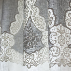 Linen curtain with embroidered gray cotton image 4