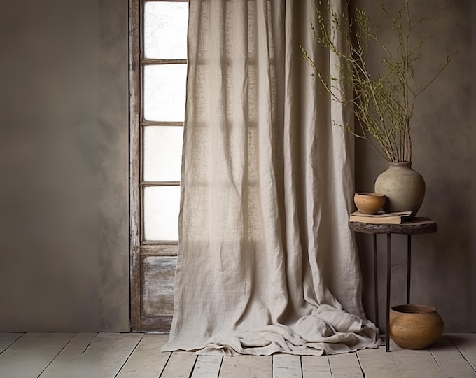 Tab Top Linen Curtains | Window Treatment | Sheer Linen Curtains | Beach House Door Curtains | Curtain For Bedroom | Linen Curtain Panel