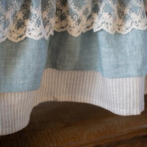 Natural Linen table runner with ruffle, rustic tablecloth, stonewashed linen table runner. image 7