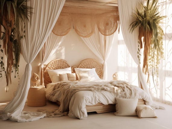 Bed Canopy Queen Bed Canopy Panels for Bed Canopy Bed Curtains Boho Chic Queen Beds Frame Canopy Linen Drape Baby Crown Etsy