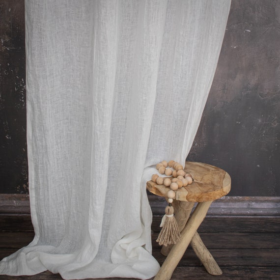 Off white muslin linen curtain panel on ties. Custom size curtains. Sheer curtain panel. Custom linen curtains.