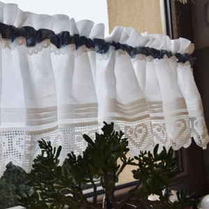 Cottage Leinen Valance, Französisch Küchenvorhang mit Spitze