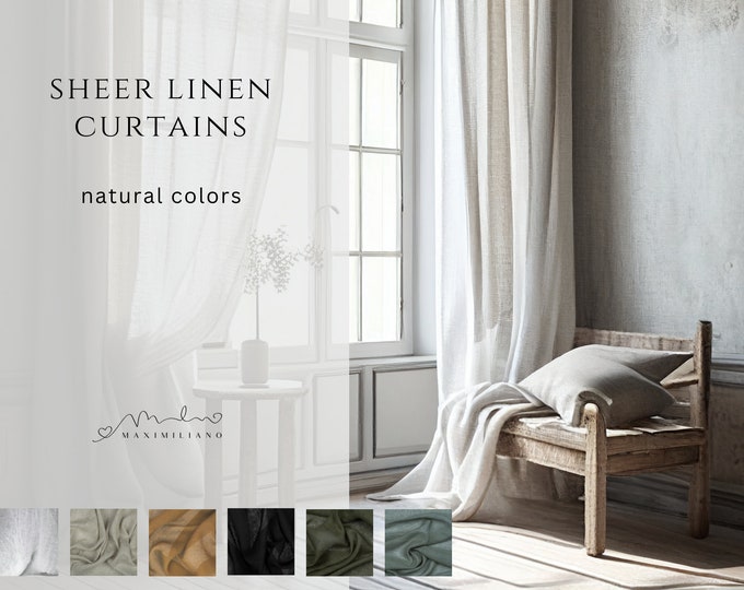 Linen Sheer Softened Curtain - Natural Colors - Customizable Length and Hanging Options