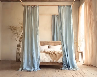 Linen Canopy Bed Curtains | Minimalistic Play Tent | Linen Curtain Panel | Custom Bed Canopy Drape | Bed Baldachin | Linen Canopy Drape