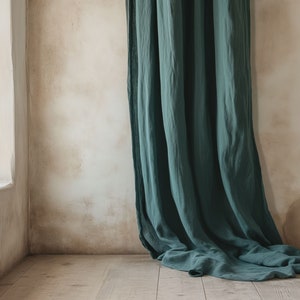 Teal Ocean linen curtains, Heavyweight linen curtains in various colors, Custom length curtains, Rod pocket curtains, Handmade curtains. image 4