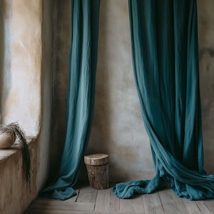 Teal Ocean linen curtains, Heavyweight linen curtains in various colors, Custom length curtains, Rod pocket curtains, Handmade curtains. image 9